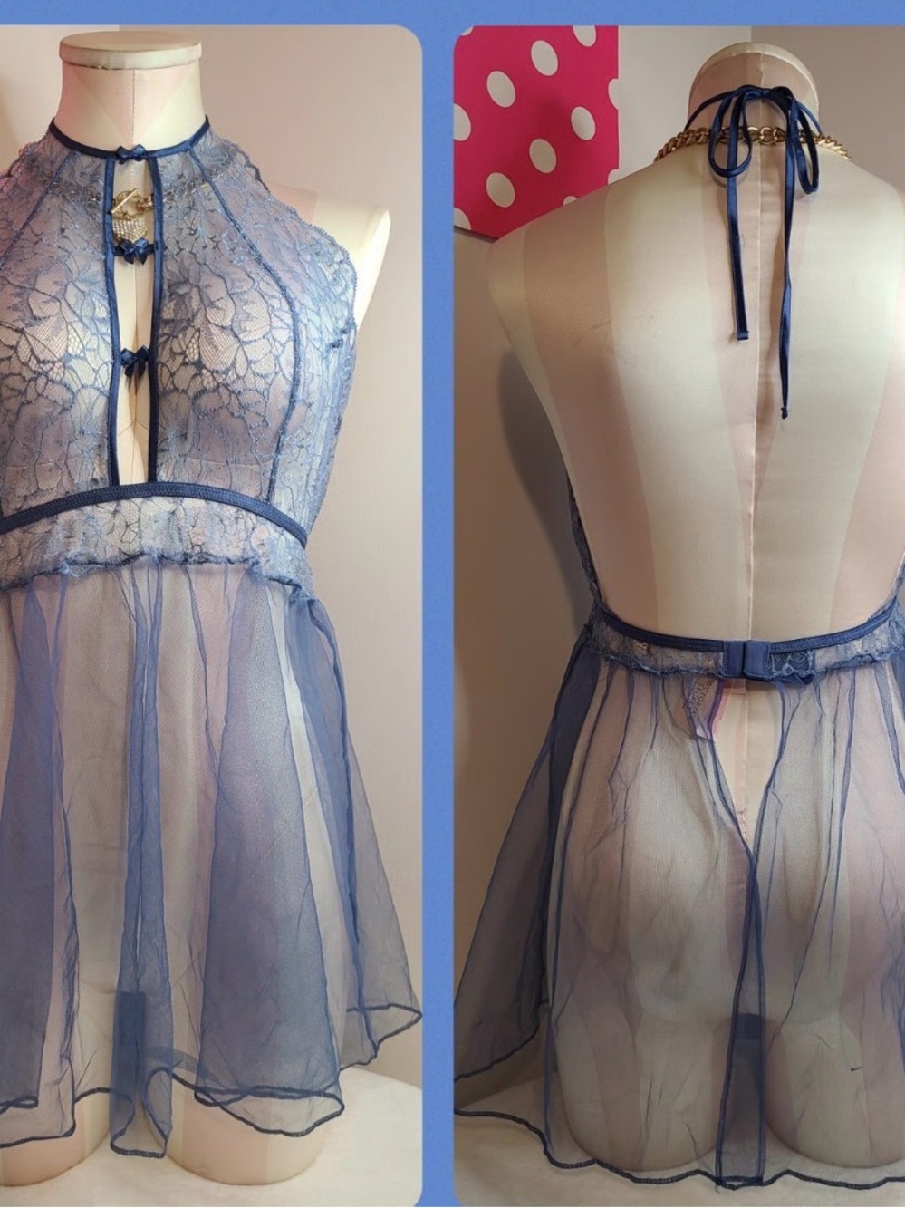Victoria's Secret Blue Lace Halter Chemise